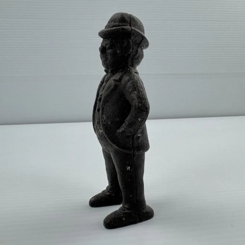 Antique Cast Iron Standing Man Still Coin Bank Suit Hat Vintage Figural